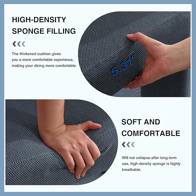 Modern Barrel Dining Chairs Set of 4, Upholstered Linen Dining Room Chair with Wooden Legs, Accent Chairs for Kitchen/Dining Room/Living Room, Blue