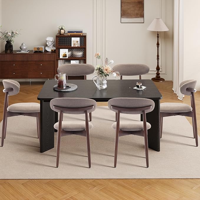 5-Piece Rectangular Dining Table Set for 4, 63" Industrial Kitchen Table with 4 Wooden Upholstered Dinner Chairs for Dining Room, Kitchen, Living Room, Black+Camel