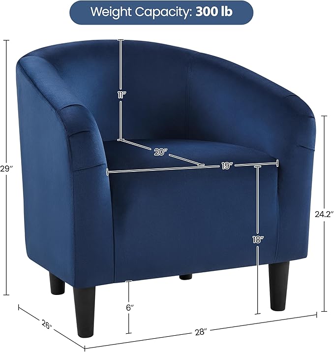 Yaheetech Velvet Accent Chair Set of 2, Barrel Chair for Living Room, Modern Club Chair with Soft Padded Seat and Sturdy Legs for Bedroom Waiting Room Office Reception Room, Navy Blue