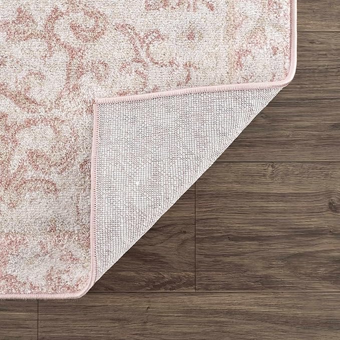 Blush & Light Pink Collection Snead Bohemian Oriental Medallion Area Rug - Traditional Floral Carpet for Living Room, Bedroom - Blush, Pale Pink, Cream - 5'3" x 7' (5x7 Area Rug)