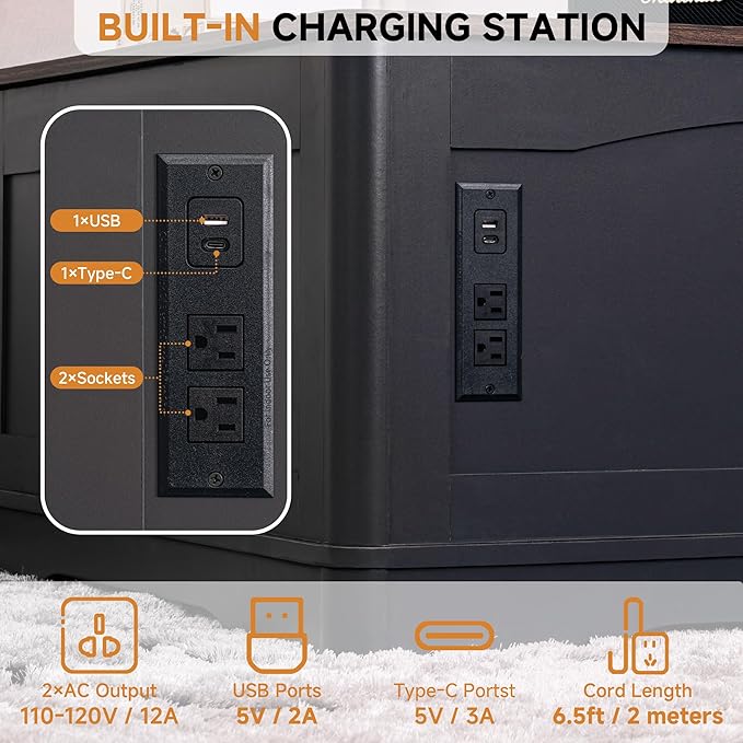 35" Farmhouse Lift Top Coffee Table, Wood Square Center Table with Charging Station, Living Room Table Hidden Storage, Living Room, Bedroom, Office, AC, USB Output (Walnut Black, 35.4 inch)