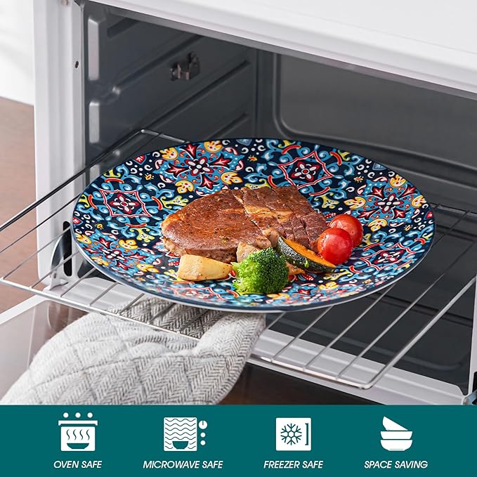 vancasso 12 Pieces Dinnerware Sets, Red Plates and Bowls Set, Porcelain Dishes Set for 4, Microwave and Dishwasher Safe, Scratch Resistant, Bohemian Style Dining Ware Service for 4, Series SIMI