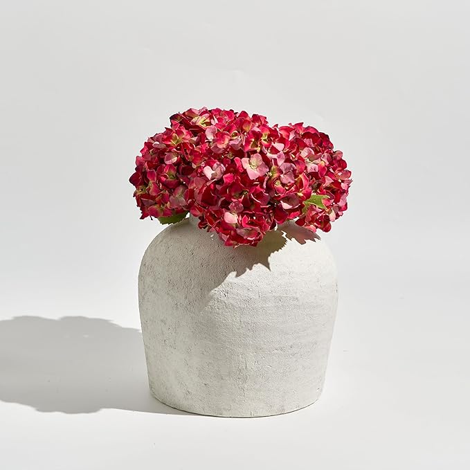 LB2 Large White Ceramic Vase, 11" Tall Zen Style vase, Terra Cotta Pitcher Vase, Distressed Farmhouse Decor, Pottery Decorative Flower for Home Decor (H 11" X 11")