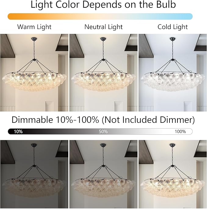 Bubble Chandelier Dia 55 Inch, Modern Hand Blown Glass Chandelie Cluster Glass Globe Pendant Light for Dining Room, Living Room, Farmhouse, 34 Lights