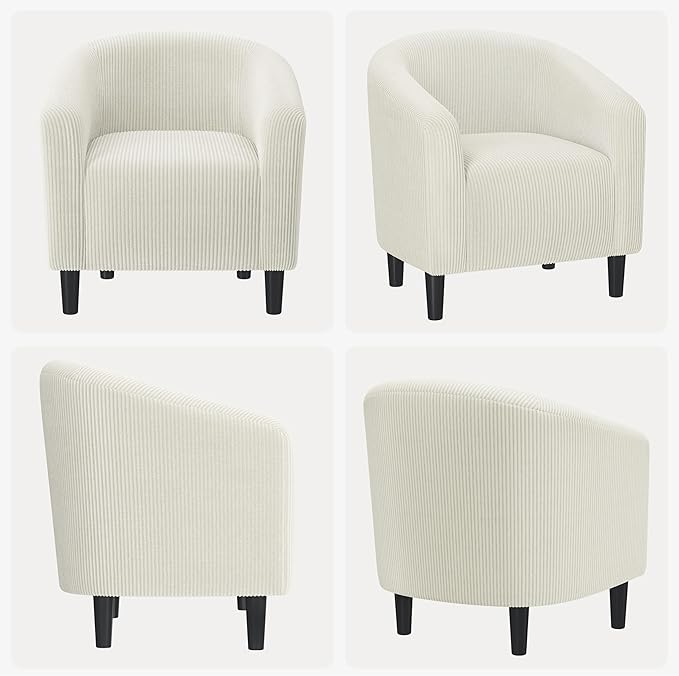 Yaheetech Accent Barrel Chair, Corduroy Fabric Club Chair, Furry Sherpa Elegant Armchair with Cozy Soft Padded, Suitable for Living Room Bedroom Reception Room Office, Beige