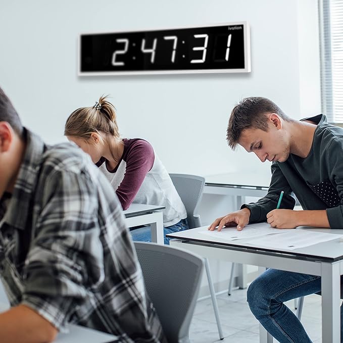 Ivation Oversized 36" Large Digital LED Clock | Big Digital Clock w/Multi-Function Display – Stopwatch, Timer, Alarms, Temp & Date | 6 Brightness Levels, Time Memory & Remote (White)