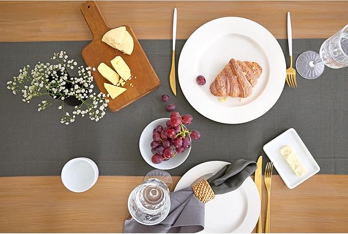 Solino Home Linen Steel Gray Table Runner 108 Inches Long - 100% Pure Linen Hemstitch 14 x 108 Inch Table Runner for Dining, Fall, Autumn - Classic Hemstitch