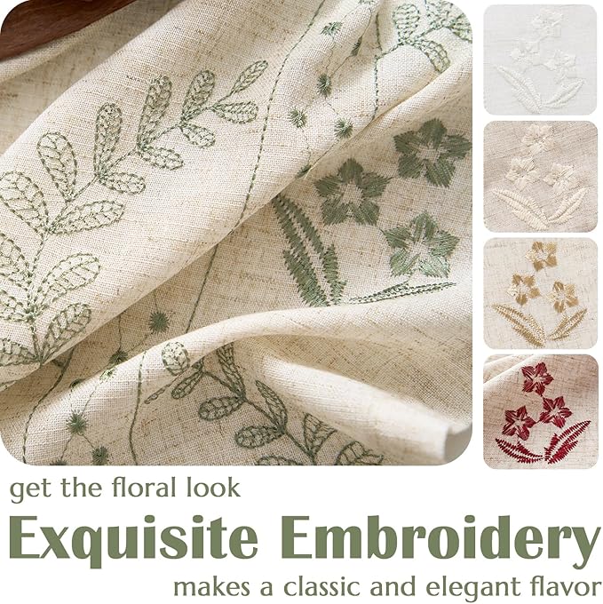 jinchan Belrose Linen Curtains for Bedroom Floral Curtains 84 Inch Length Linen Blend Sage Green Embroidered Drapes Farmhouse Flower Patterned Drapes for Living Room Window Treatments Set 2 Panels