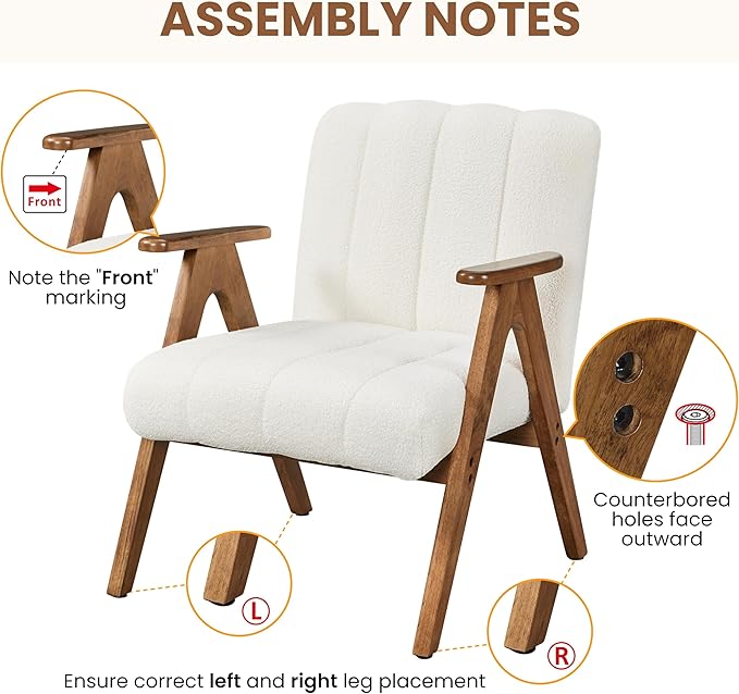 Yaheetech Boucle Fabric Mid Century Accent Chair Set of 2, Modern Upholstered Living Room Chairs with Solid Wood Legs, Reading Armchair for Small Spaces Bedroom