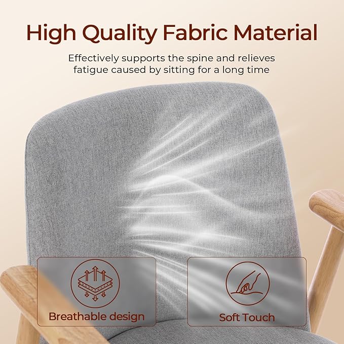 Mid Century Modern Living Room Accent Chair Comfy Reading Armchair with Solid Wood Legs, Soft Seat, Line Fabric for Bedroom, Office, Vanity (Line LightGray)
