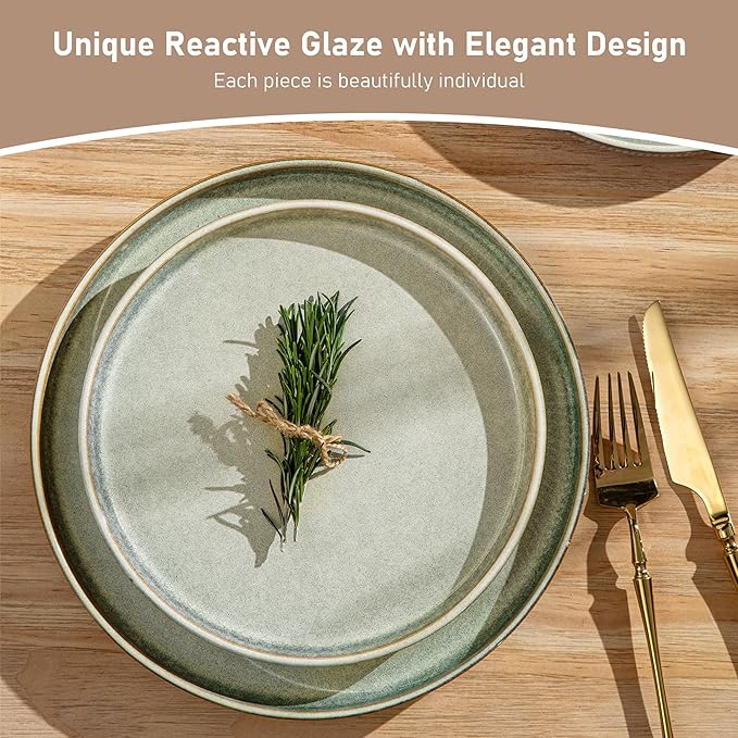 GBHOME Stoneware Dinnerware Sets for 8,Round Reactive Glaze Ceramic Plates and Bowls Set,Highly Scratch Resistant | Dishwasher & Microwave Safe Dishes Set,Service for 8(24Pcs)