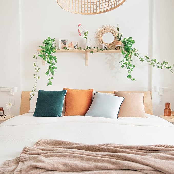 MONDAY MOOSE Decorative Throw Pillow Covers Cushion Cases, Set of 4 Soft Velvet Modern Double-Sided Designs, Mix and Match for Home Decor, Pillow Inserts Not Included (20x20 inch, Orange/Green)