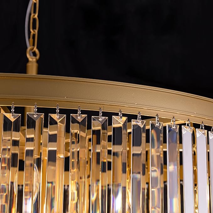 TOCHIC Large Crystal Chandelier for High Ceiling, 40-inch 7-Tier Modern Gold Crystal Chandeliers Lighting Fixture, Raindrop K9 Round Light for Entryway Staircase Foyer Living Bedroom Dining Room