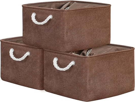 TheWarmHome Organization and Storage Basket for Organizing - 17x14x10 inch 3 Pack Fabric Storage Cubes, Collapsible Storage Bins for Shelves Closet Organizer Toy Gift Cloth (Brown)