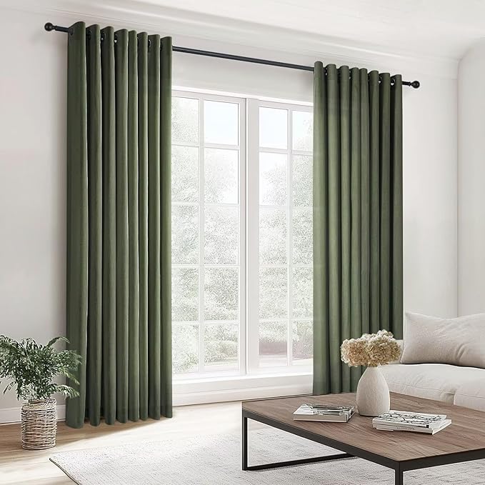 Topfinel Olive Green Linen Sheer Curtains 84 Inches Long 2 Panels for Living Room Bedroom Rustic Grommet Curtain Light Filtering Loden Forest Green Farmhouse Drapes 84 Inch Length