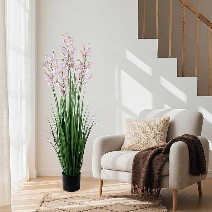 Green Onions Home Decor Fake Plants Lily of The Valley Snake Plant Home DéCor Accents Artificial Grass Room Decor Artificial Plants Indoor Artificial Grass 47" 2PCS（Pink）