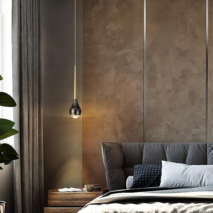 Modern LED Dimmable Pendant Light fixtures,Mini Black Gold Pendant Lighting for Kitchen Island Dinning Room,Bedroom,Bar, Kitchen Island Ceiling Hanging Light Fixtures(2-Pack)