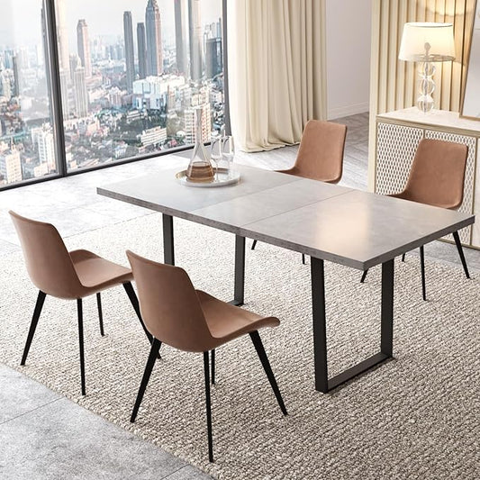 ZckyCine Modern Mid-Century Dining Table Set for 4-6 People Kitchen Dining Room Table Set Extendable Wood Dining Table and 4 Upholstered Chairs, Home Kitchen Furniture