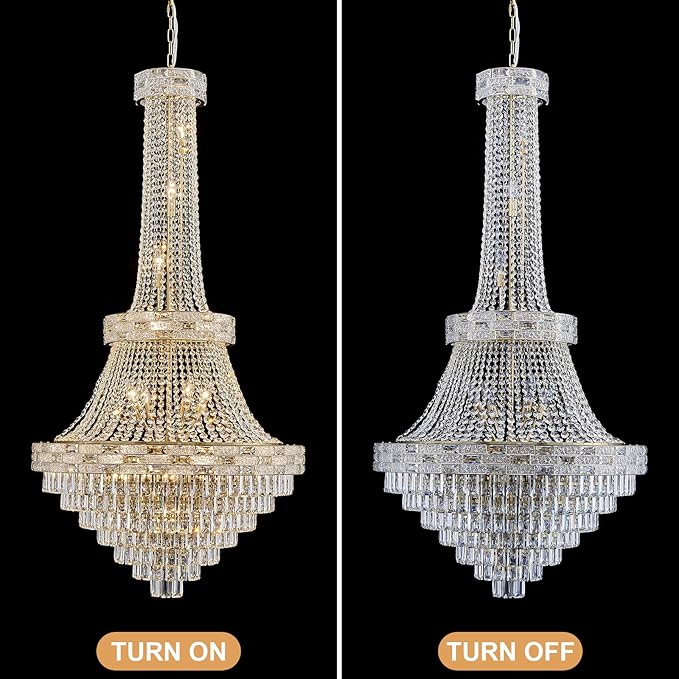 25 Lights Gold Crystal Chandeliers Large Modern Chandelier for High Ceilings Luxury Chandeliers Light Fixture Foyer Staircase Hallway Entryway Banquet Hall Lobby 60.5" H x 31" D