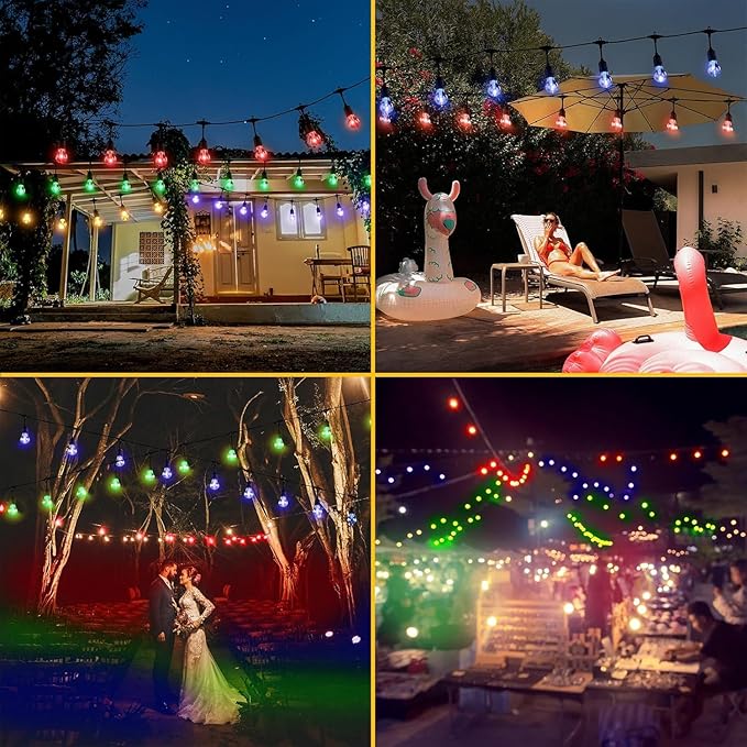 Auroraworld 144FT Solar RGB String Lights Outdoor, Dimmable Waterproof LED Patio Lights with Remote, 45 Shatterproof Edison Bulbs for Garden Cafe Party Decor