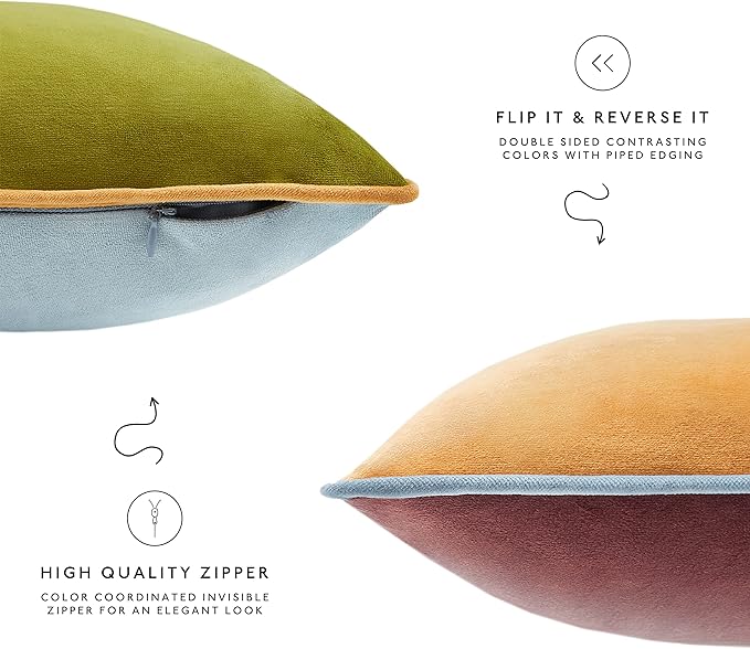 MONDAY MOOSE Decorative Throw Pillow Covers Cushion Cases, Set of 4 Soft Velvet Modern Double-Sided Designs, Mix and Match for Home Decor, Pillow Inserts Not Included (20x20 inch, Purple/Green)