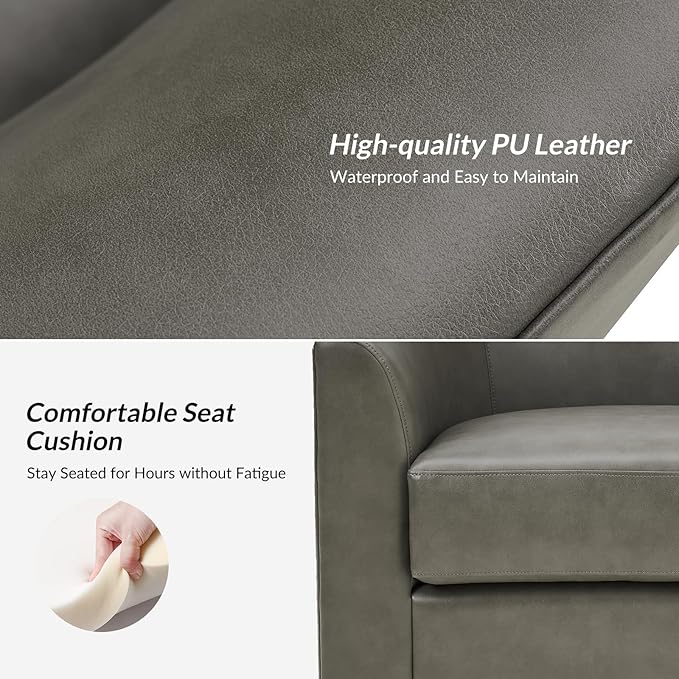HULALA HOME Faux Leather Swivel Accent Chairs Set of 2 with Solid Wood Base, Round Swivel Barrel Chairs for Living Room and Bedroom, Grey