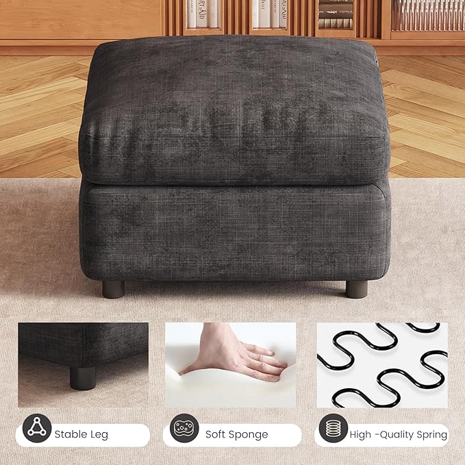 Grey Ottoman with Storage, Modular Footrest for Sofa Couch Sectional, Convertible Lounge Seat with Hidden Storage, Comfortable Sofa Accessory for Living Room Bedroom Apartment Spaces