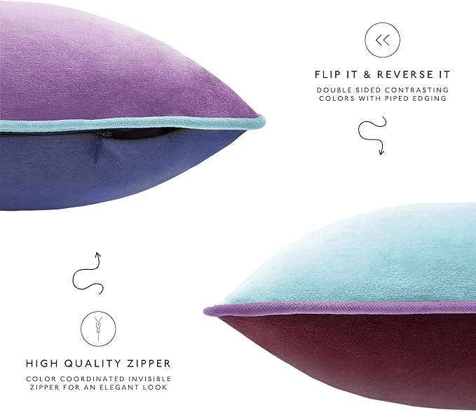 MONDAY MOOSE Decorative Throw Pillow Covers Cushion Cases, Set of 4 Soft Velvet Modern Double-Sided Designs, Mix and Match for Home Decor, Pillow Inserts Not Included (12x20 inch, Purple/Blue)