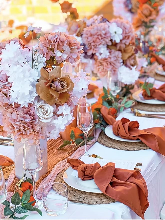 8 Pack 10FT Orange Easter Cheesecloth Table Runner 35x120 Inch Gauze Rustic Wedding Cheese Cloth Table Runners, Romantic Semi Sheer Boho Table Runners for Wedding Bridal Shower Party Decor