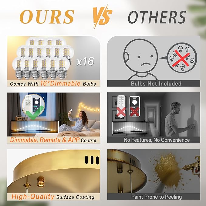 KoKo&Yukina 16-Light Gold Mid Century Modern Chandelier for Living Room Staircase Chandelier for Entryway Clear Globe Glass Chandelier High Ceiling Chandeliers Foyer Entryway (Bulb & Remote Incl.)