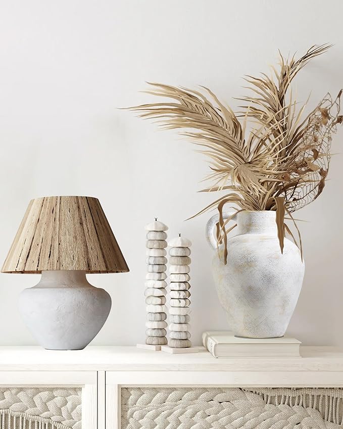 UPWOIGH 12x9.5 in Tall Vintage Handle Ceramic Vase, Antique White Pottery Vase Living Room Table Decor, Beige Speckles Distressed Black Markings Rustic Farmhouse Bedroom Decor, Ideal Gift 1Pack