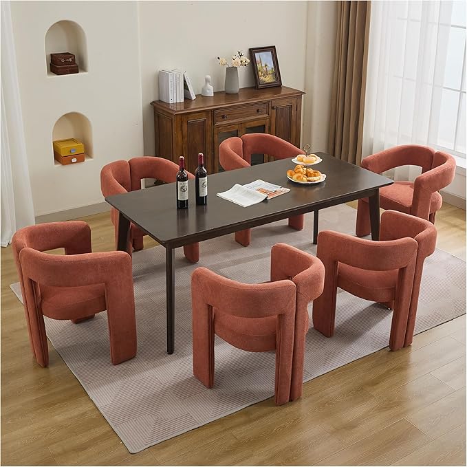 Modern Barrel Dining Chairs Set of 3, Upholstered Linen Dining Room Chair with Wooden Legs, Accent Chairs for Kitchen/Dining Room/Living Room,Orange