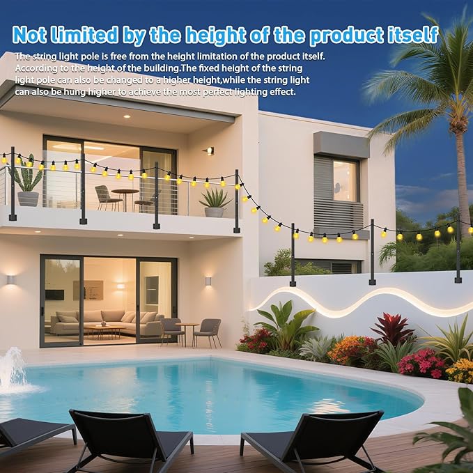 4 Pack 2.8Ft String Light Poles 4 Pack,Light Poles for Outside Lights,Outdoor with Fence Brackets Hanging Lights,Metal Stand Deck Patio Backyard