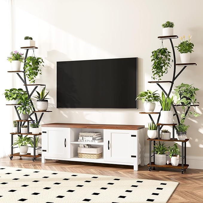 Plant Stand Indoor with Grow Lights 2 Pack Plant Stands Indoor 8 Tiered 64" Tall Plant Shelf for Indoor Growing Multiple Corner Metal Flower Holder Home Decor Display Shelves for Living Room Patio