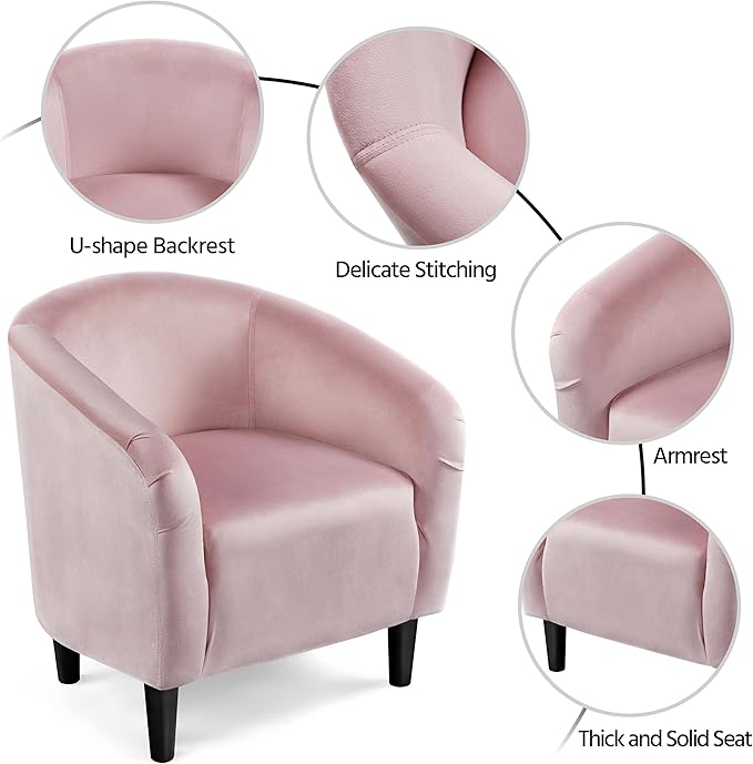 Yaheetech Accent Chairs, Modern Barrel Chair, Soft and Cozy Club Chair with Sturdy Legs and Soft Padded Seat for Living Room/Bedroom/Makeup Room, Pink, Set of 2