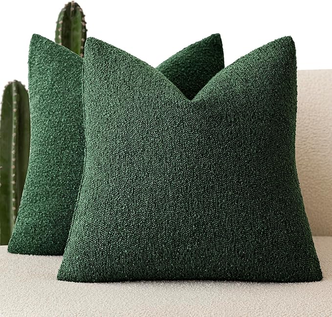 Foindtower Pack of 2 Textured Boucle Throw Pillow Covers Accent Solid Pillow Cases Cozy Soft Decorative Couch Cushion Case for Chair Sofa Bedroom Living Room Home Decor 18x18 Inch Pine Green