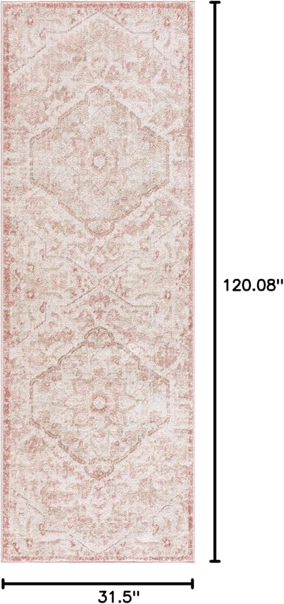 Blush & Light Pink Collection Leonora Bohemian Oriental Medallion Runner Rug - Traditional Floral Carpet for Hallway, Kitchen - Blush, Pale Pink, Cream - 2'7" x 10' Runner