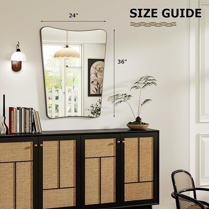 24''x36'' Irregular Wall Mirror, Butterfly-Shaped Irregular Frameless Bathroom Mirror, Curved Artistic Mirrors for Wall, High-Definition Vertical Hanging Decorative Mirror