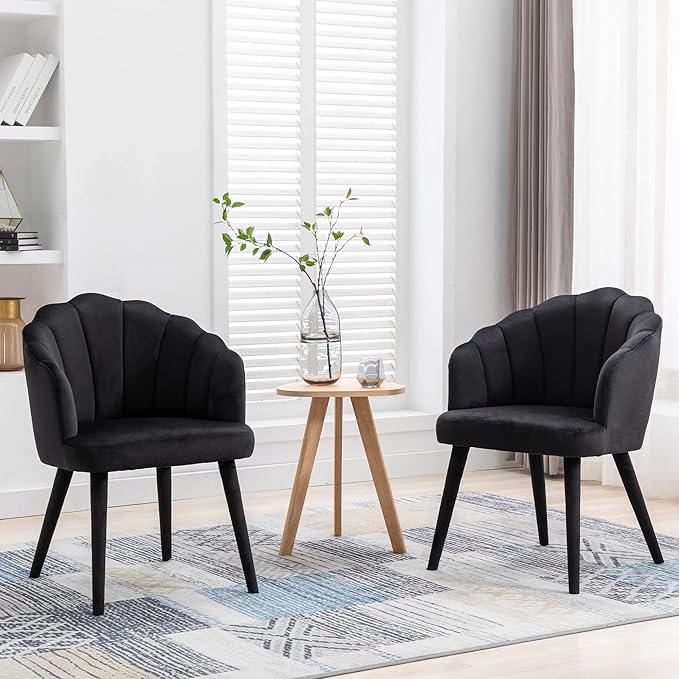 Black Velvet Dining Chairs Set of 2 Modern Accent Chairs Upholstery Side Chairs with Upholstered Wood Legs for Home Kitchen/Living Room