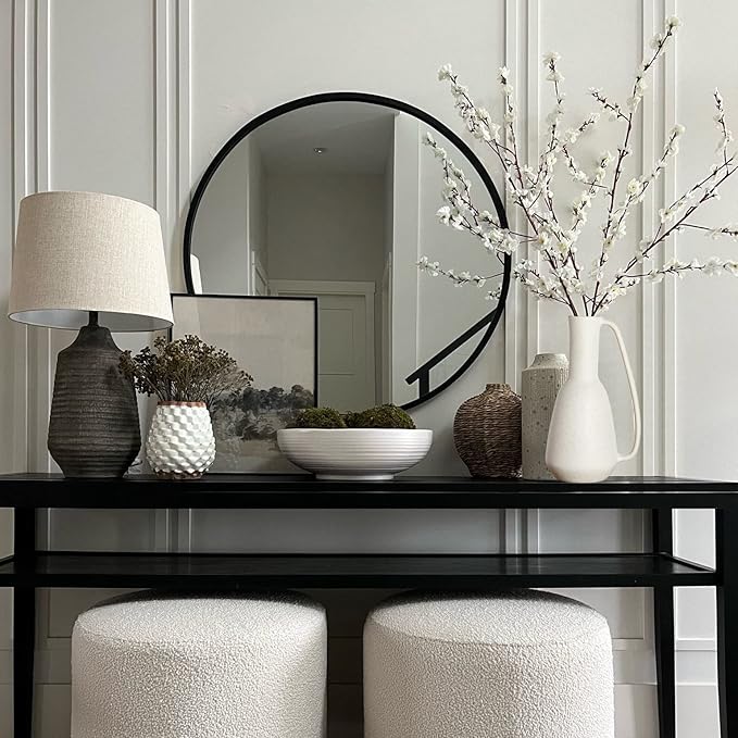 BlossoME Ceramic White Vase 12 inch Tall with Handle Matte Glazed Pottery Vessel Rustic Stoneware Table Decor Neutral Clay Jug Centerpiece Slender Shelf Book Pitcher Decor Flower Vessel