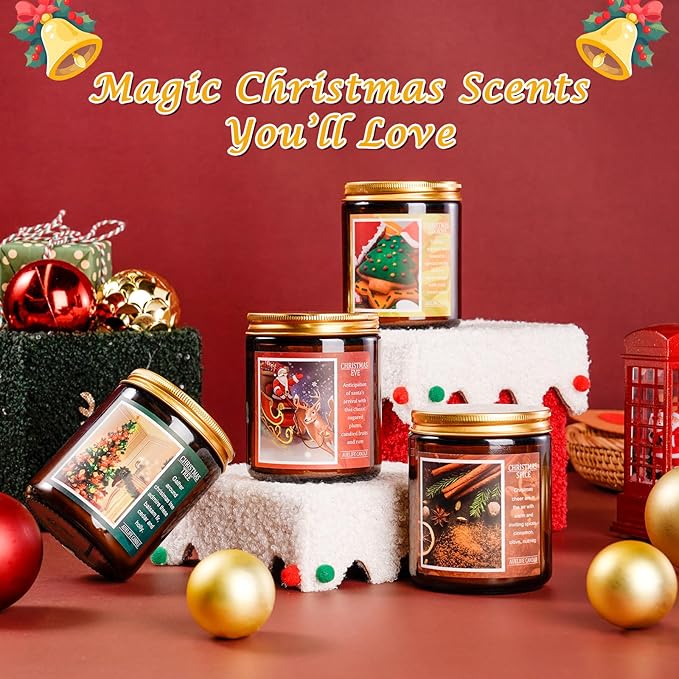 Auelife Christmas EVE Soy Candle - Sugared Plums Candied Fruits and Rum, 7 oz Aromatherapy Jar Candle, Christmas Gift for Women and Men