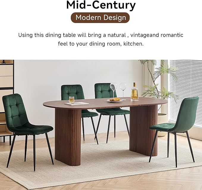 5-Piece Dining Table Set for 4 6 People with Heavy Duty Legs Dining Room Tables Set for 4 Table and Chairs for Living Room Kitchen Apartment(Walnut Table with 4 Green Chairs)