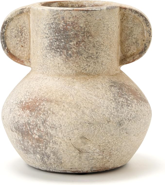 Antique Ceramic Vase with 2 Handles, 6.1 Inch Farmhouse Rustic Vase, Small Decorative Pottery Flower Vases for Home Decor, Wedding, Living Room, Table, Shelf Decor, Terra