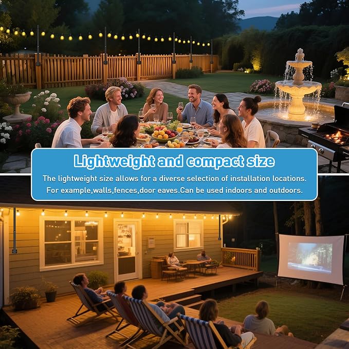 8 Pack 2.8Ft String Light Poles,Light Poles for Outside Lights,Outdoor with Fence Brackets Hanging Lights,Metal Stand Deck Patio Backyard