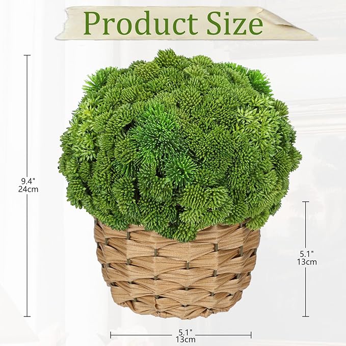 Briful Succulent Plants Artificial Large Fake Succulent Arrangement with Rattan Basket Planter Faux Plants Indoor for Home Office Room Table Centerpiece Shelf Decor