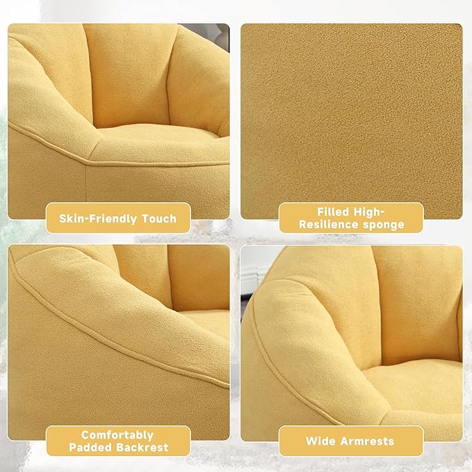 Bean Bag Sofa Chair with Foam Padded Velvet Bean Bag Chair with Soft Foam Padded Ottoman