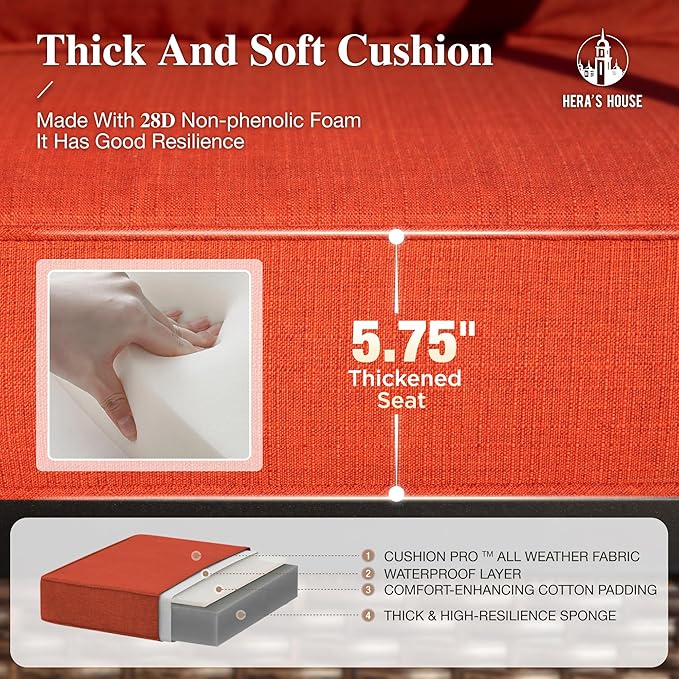 HERA'S HOUSE 4 Piece Patio Furniture Set with 56" Fire Pit Table, 2 x Swivel Cushioned Chair, 1 x 3-Seat Sofa, 5-Seats Outdoor Conversation Set for Lawn Garden Deck, Red