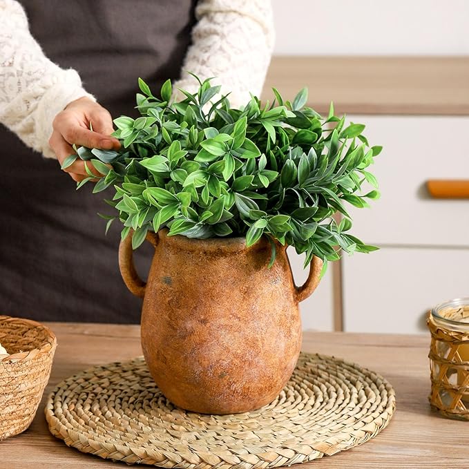 Ceramic Flower Vase Home Decor - 7.1 Inch Rust Table Flowers Vases Living Room Bedroom Plant Decorations Modern Farmhouse Vintage for Kitchen Shelf Office Coffee Dining Desk House Women