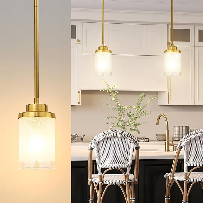 TENGXIN Modern Pendant Light for Kitchen Island, Brushed Gold Hanging Ceiling Light Fixture,Farmhouse Pendant Lighting for Dining Room Bedroom Bar Office,TXPLBG01