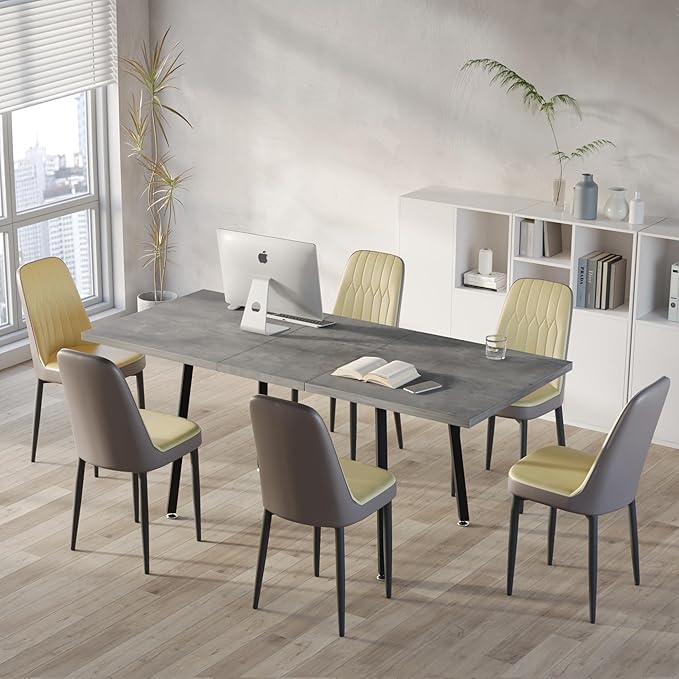 7 Piece Dining Table Set for 6-8,55-71" Extendable Dining Table Set with 6 Upholstered Chairs,Rectangle Kitchen Table Set for Small Space,Dining Room and Office,Grey